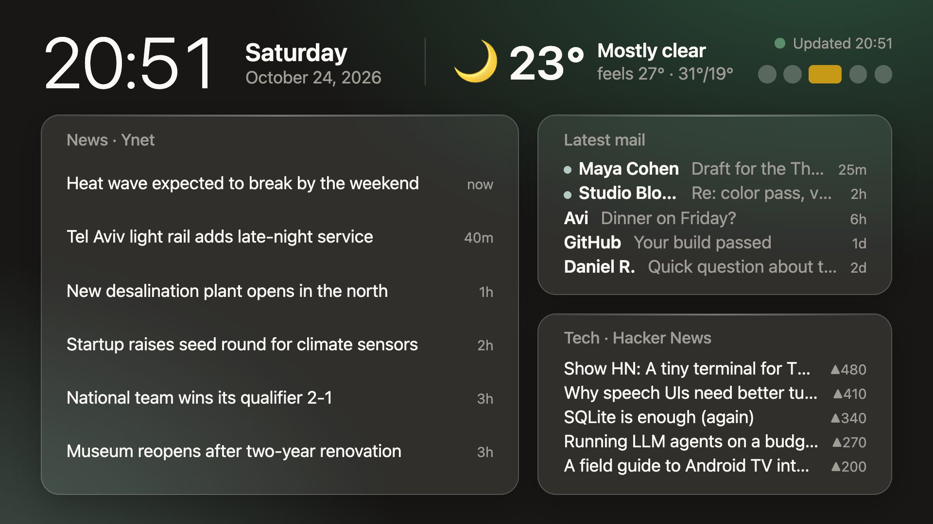 News and mail screen