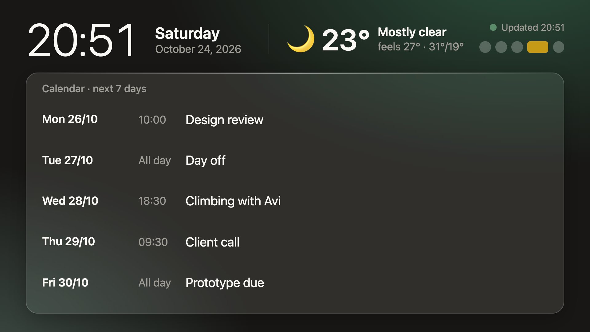 Calendar screen