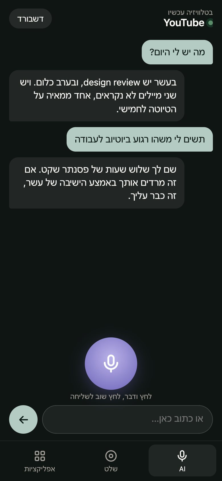 האפליקציה בטלפון: שיחה עם ה-AI